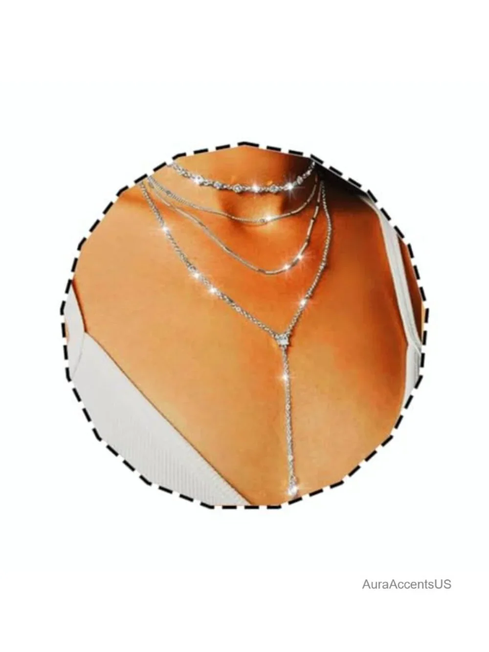 Layered Rhinestone Y Choker Necklace Women Silver Tone Crystal Statement Jewelry
